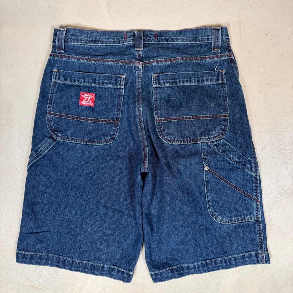 Bugle Boy Jean Co Mens 34 Carpenter Shorts Dark Wash Red Stitching Vintage 90s